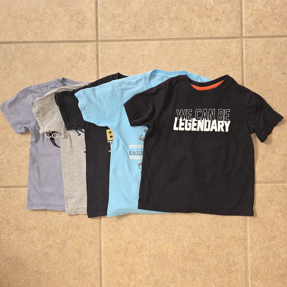 Boys 5-7y S blue + black graphic tee bundle T-shirt s 5 pcs cotton